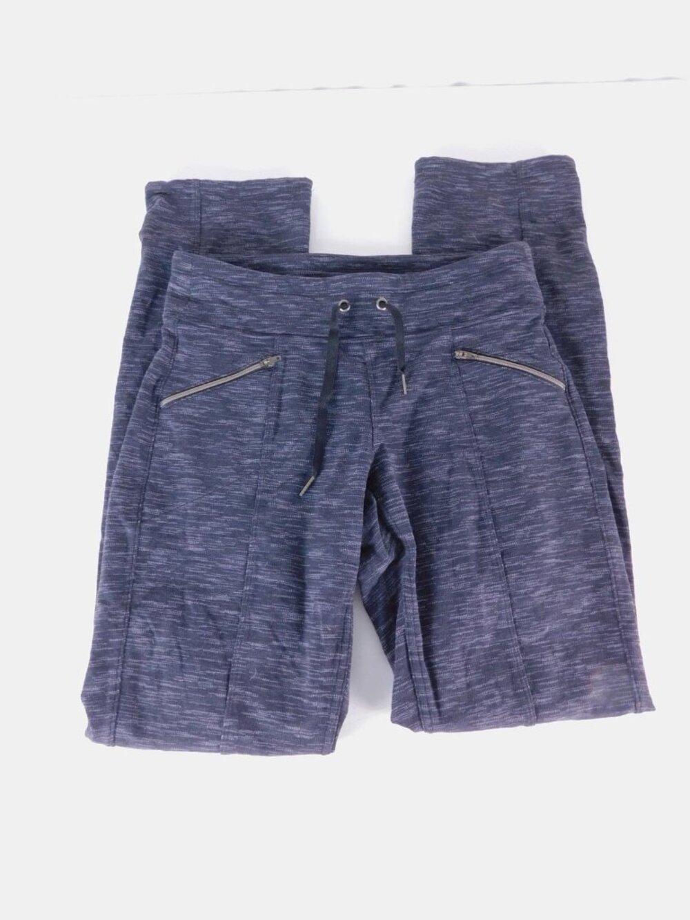 Jogger Pants Womens Medium Blue Striped Jersey Drawstring Zip Pockets Lounge